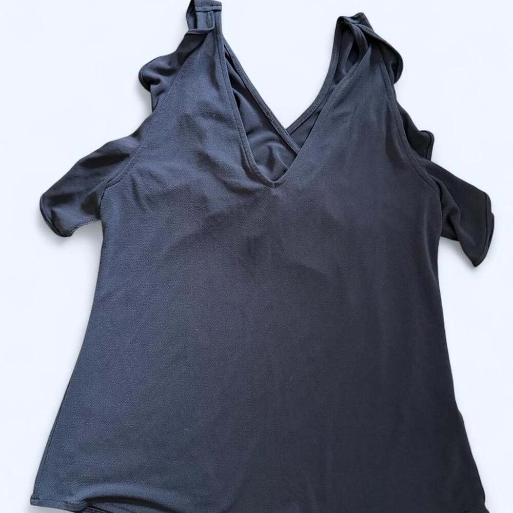 Banana Republic Ruffle Blouse Size S Navy Blue Cold Shoulder Top